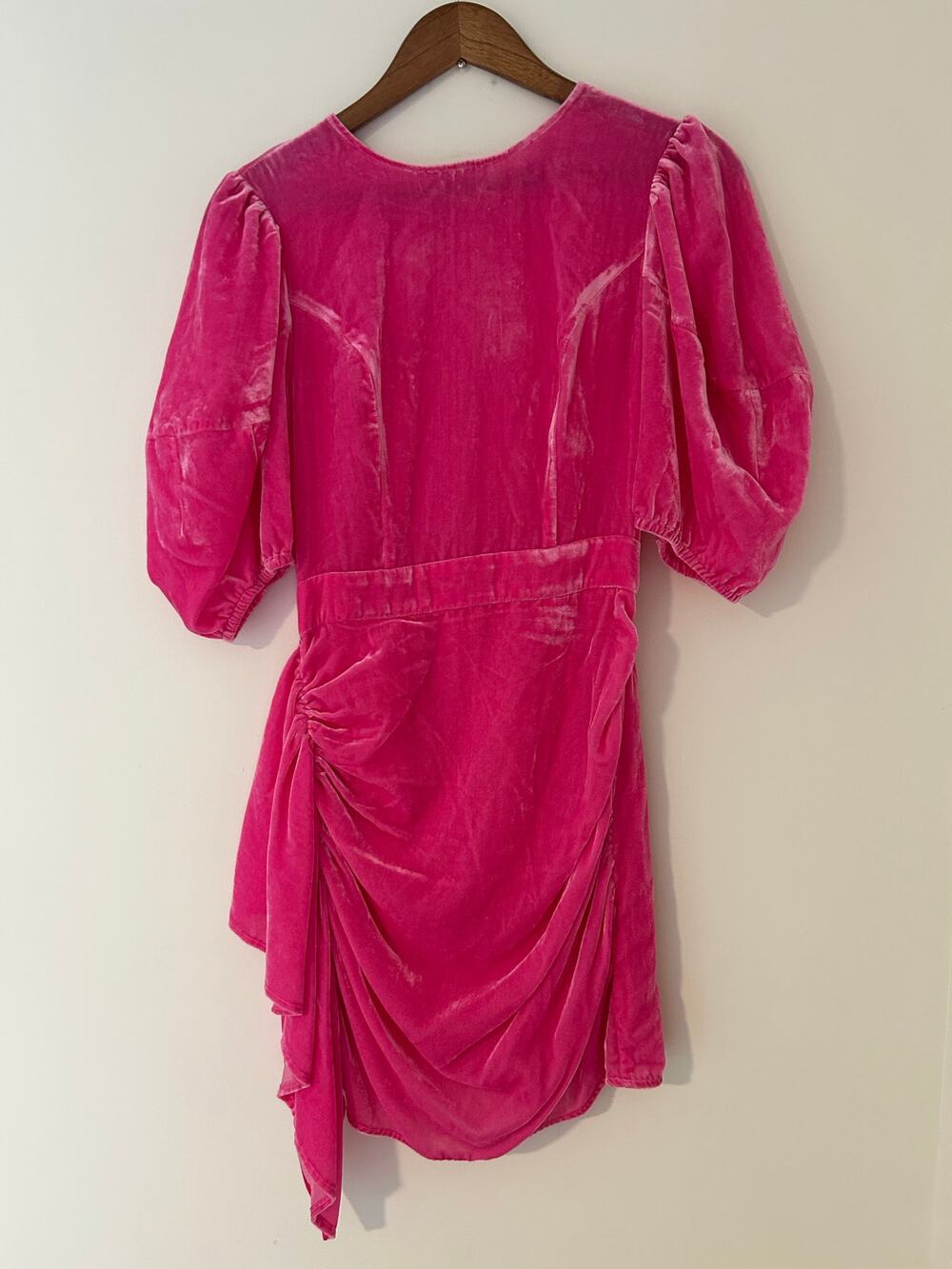 Rhode Pia Velvet Mini Dress Puffed Ruched Sheath $475 Hot Barbie Pink Size 2 EUC